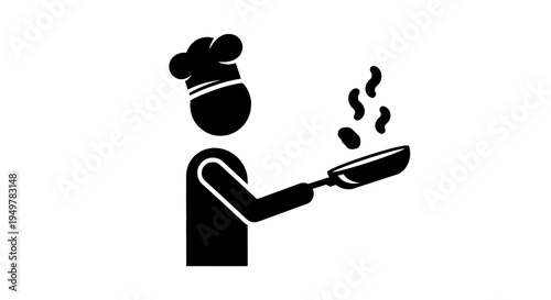 Black silhouette of a chef cooking.