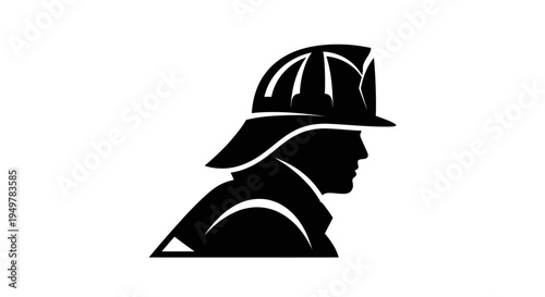 Firefighter Wearing Helmet Profile View.