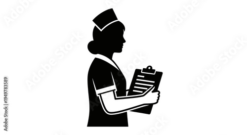 Nurse Holding Clipboard in Profile.