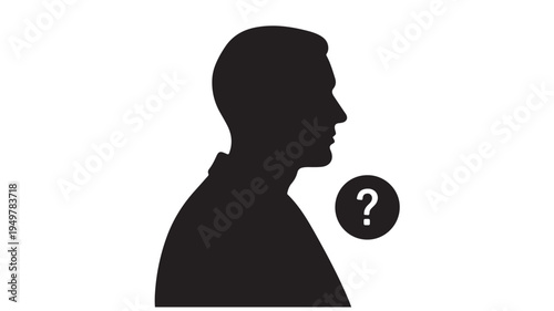 A silhouette illustration of a man thinking with a question mark appears on the graphic.