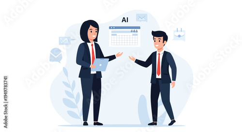 Vector illustration of two business professionals discussing data analysis