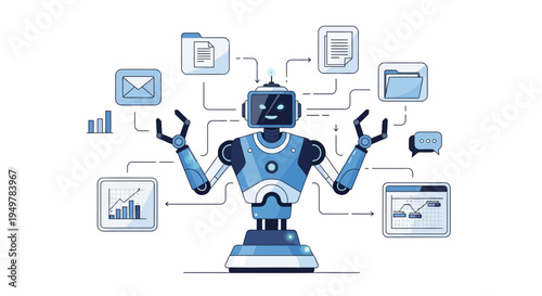 Vector robot icon with digital interface elements