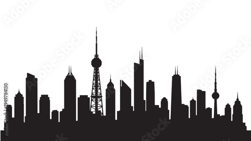 Modern City Skyline Silhouette Vector Illustration Featuring Urban Business District, Corporate Towers and Metropolitan Architecture for Real Estate Branding and Financial Growth Concepts