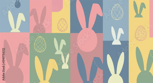 Colorful easter bunny silhouettes on pastel background festive holiday pattern with rabbits and eggs