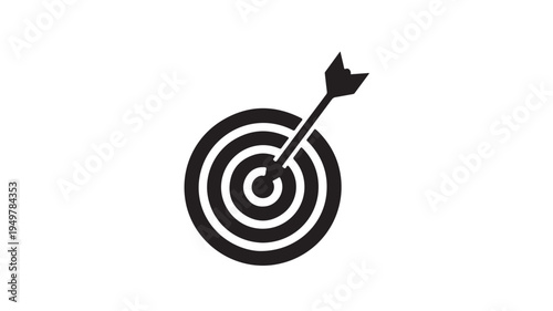 A black arrow hits the center of a dartboard with concentric circles.