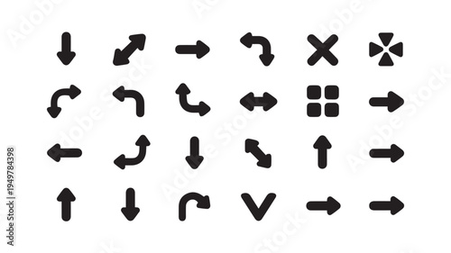 A Collection of Versatile Black and White Arrow Icons for Navigation and Directional Guidance
