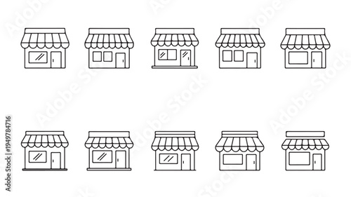 An illustration depicts various storefronts with awnings and signs on a white background.