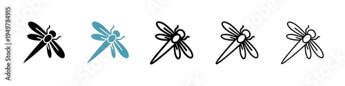 Schilderij op canvas Dragon fly line icon vector set