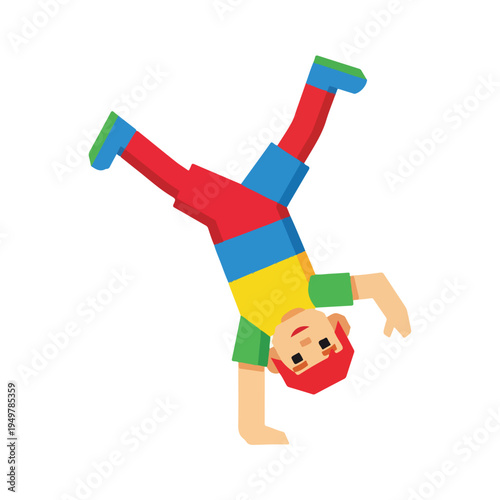 Cartoon boy doing handstand