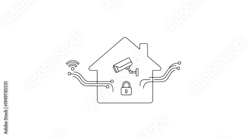 Smart Home Security System with Camera and Lock Installed for Safety Technology