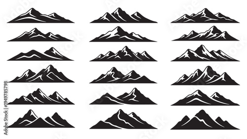 Various mountain ranges depicted in graphic illustrations on a white background
