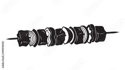 A colorful illustration of a skewer with various food items on a stick.