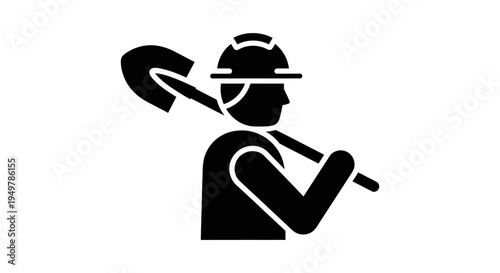 Man wearing hard hat holding shovel.