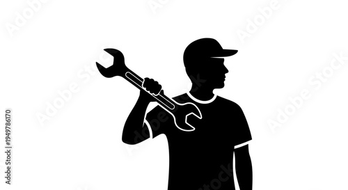 Man holding large adjustable wrench tool.