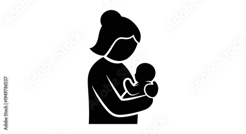 Woman Holding Baby Silhouette Icon.