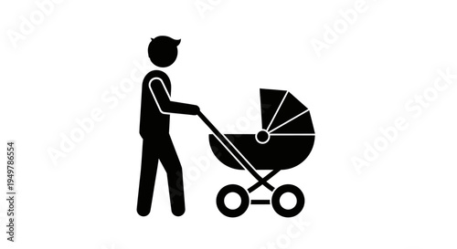 Father Pushing Baby Stroller Outdoors.