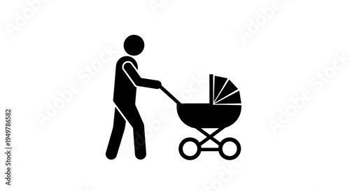 Father pushing baby stroller outdoors.
