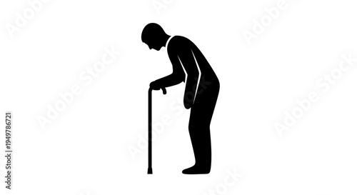 Elderly Man with Walking Stick Silhouette.
