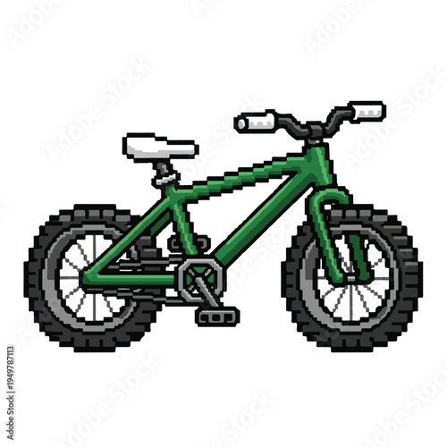 Green kid s bicycle with training wheels on white