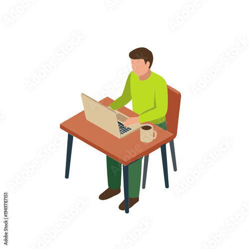 Man sitting at a desk working on laptop computer indoors