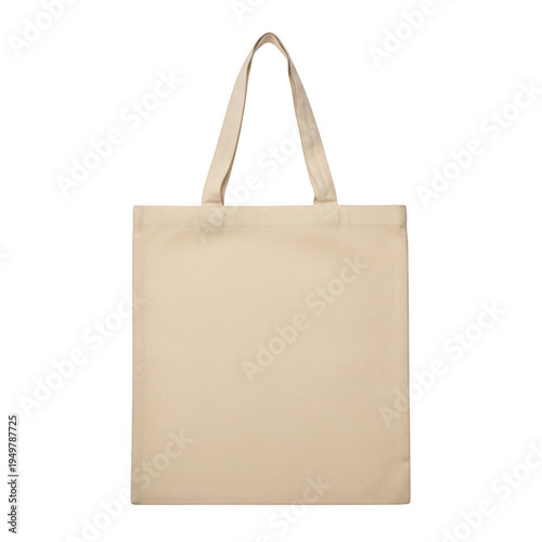 A beige tote bag with a long handle and a square base. isolated on transparent background