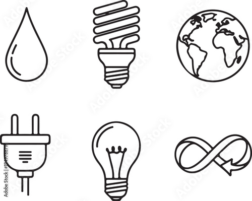 Symbols representing sustainability, energy conservation, and eco-friendliness