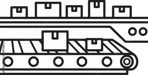 Conveyor belt system transporting packaged goods through an industrial facility