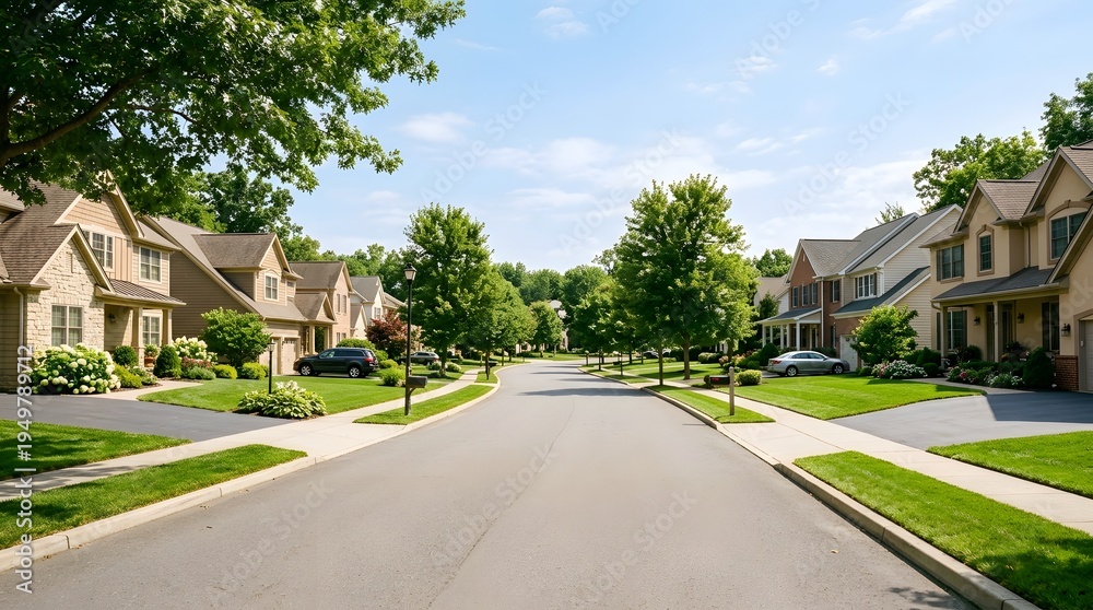 Fototapeta premium Suburban Neighborhood Street with Modern Houses