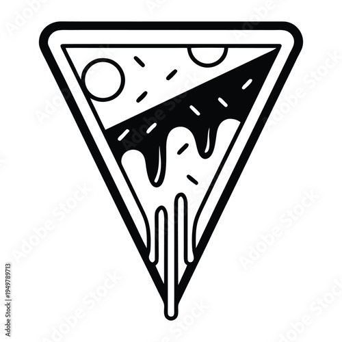 Black and white triangular with melting drips and dotted lines dividing the shape monochrome triangle