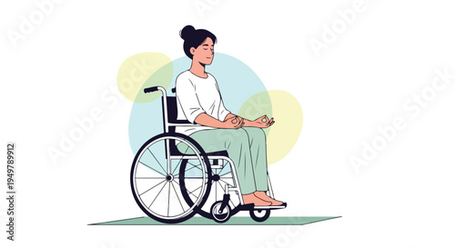 Person in wheelchair meditating with eyes closed and hands in mudra pose