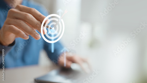 Принти на полотні Business professional aiming at digital target icon on virtual interface