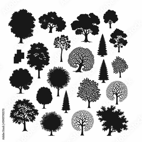 Collection of various tree silhouettes and icons.