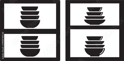 Bowls on shelf icon for kitchen and storage organization