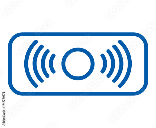 Blue NFC Tag With Signal Lines Line Icon