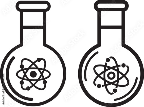 Laboratory flask icon with atom symbol
