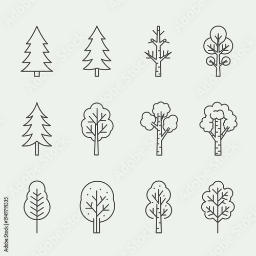 A collection of various tree line icons.