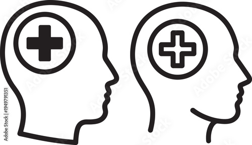 Human head profile icon silhouette with plus sign