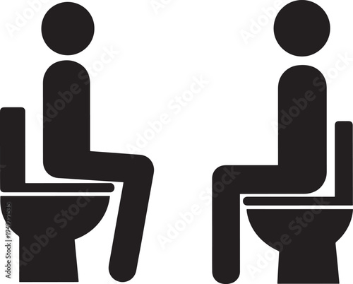Silhouette icon of people sitting on toilet.