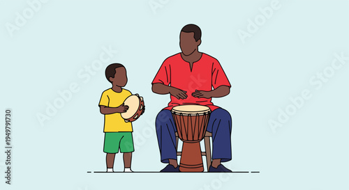 Father and son engage in musical play with drums, fostering connection and rhythm