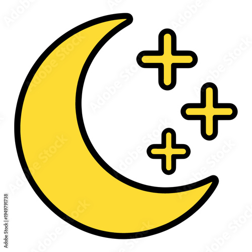 Crescent Moon With Three Plus Signs UI Icon