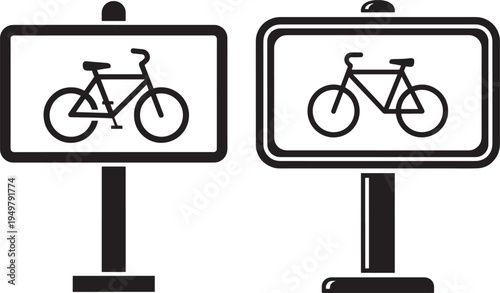 Bicycle sign icon on pole for bike route illustration
