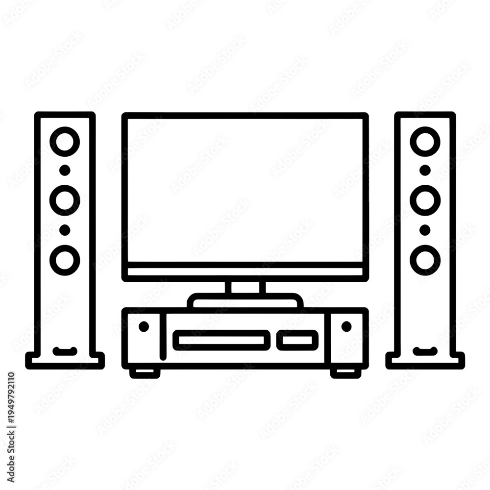 Fototapeta premium Flat Line TV With Speakers Vector Icon