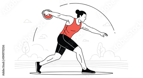 Athletic figure in motion, launching a discus, outdoors
