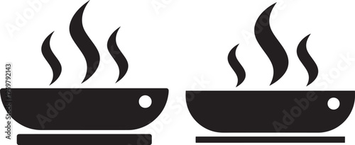 Hot food bowl icon silhouette pair steaming dish