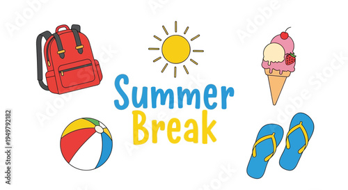 Set of 5 summer break icons vector