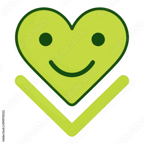 Green Heart With Smile And Check Mark Vector Icon