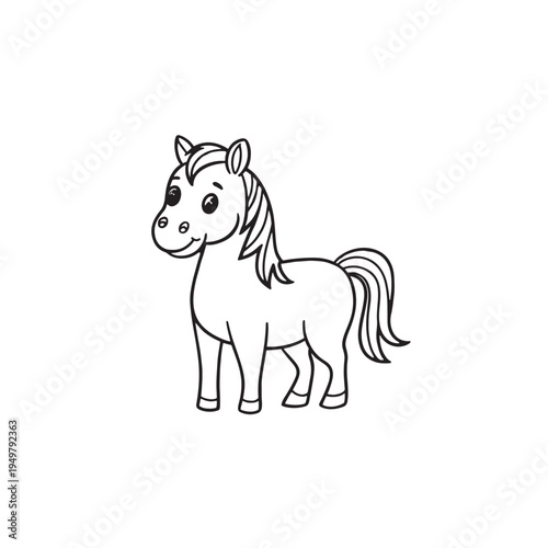 Gentle Equine: An outline illustration of a charming horse, exuding a sense of innocence and tranquility. 