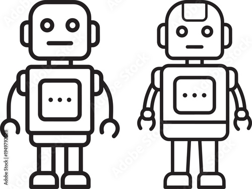Robot icons silhouette futuristic android machine symbol