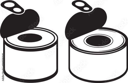 Open tin can icons food packaging metal container symbol