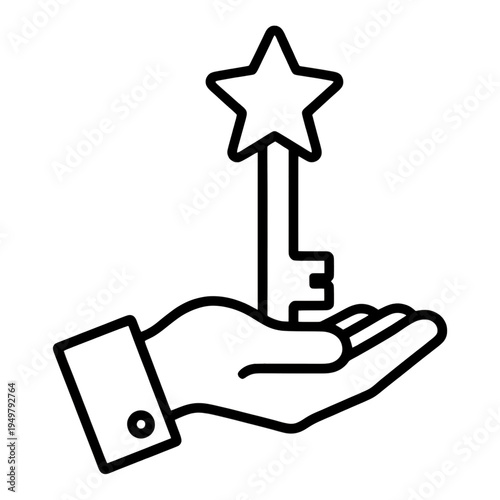 Hand Holding Key With Star Outline UI Icon